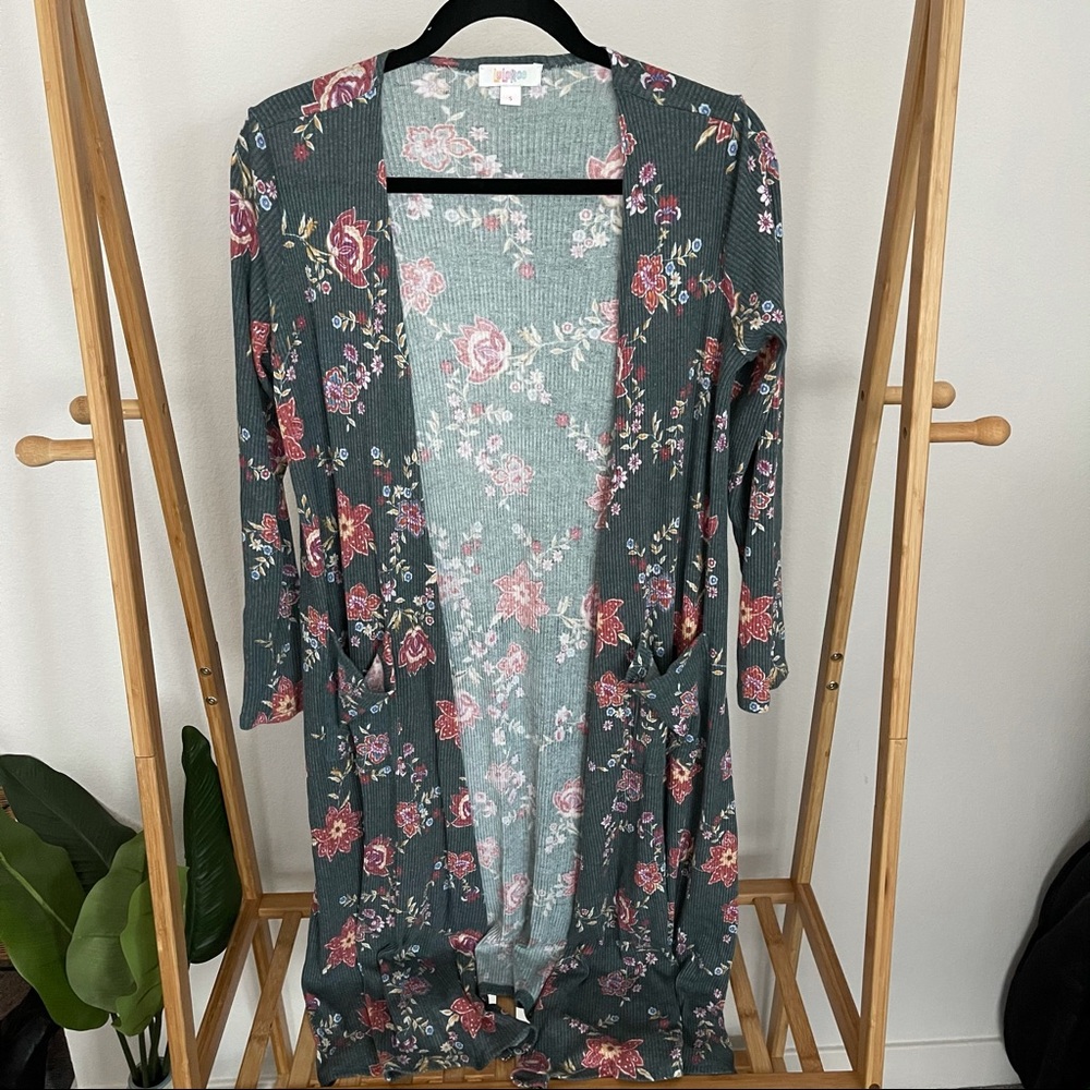 Grey floral Lula Roe cardigan